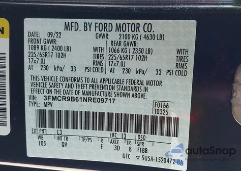 2022 Ford Bronco Sport Big Bend из США, поврежденный, VIN 3FMCR9B61NRE09717